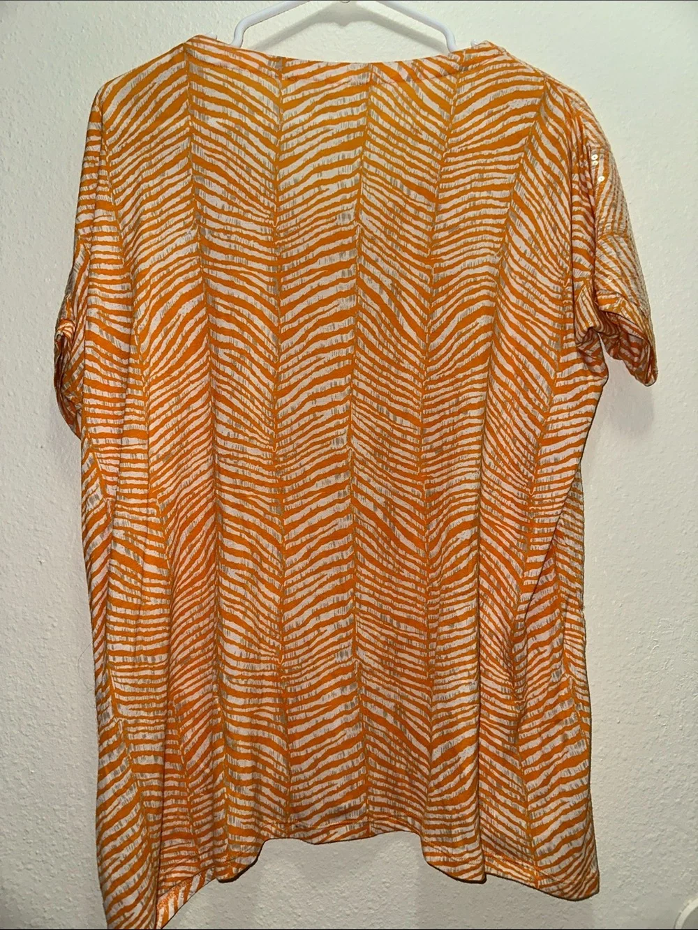 Michael Kors Orange and White Zebra-Print Short Sleeve Tunic with Sequin Detail